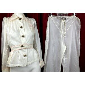 L Vintage 30s Pjyama lounge set antique Chinese cloud ball buttons homemade
